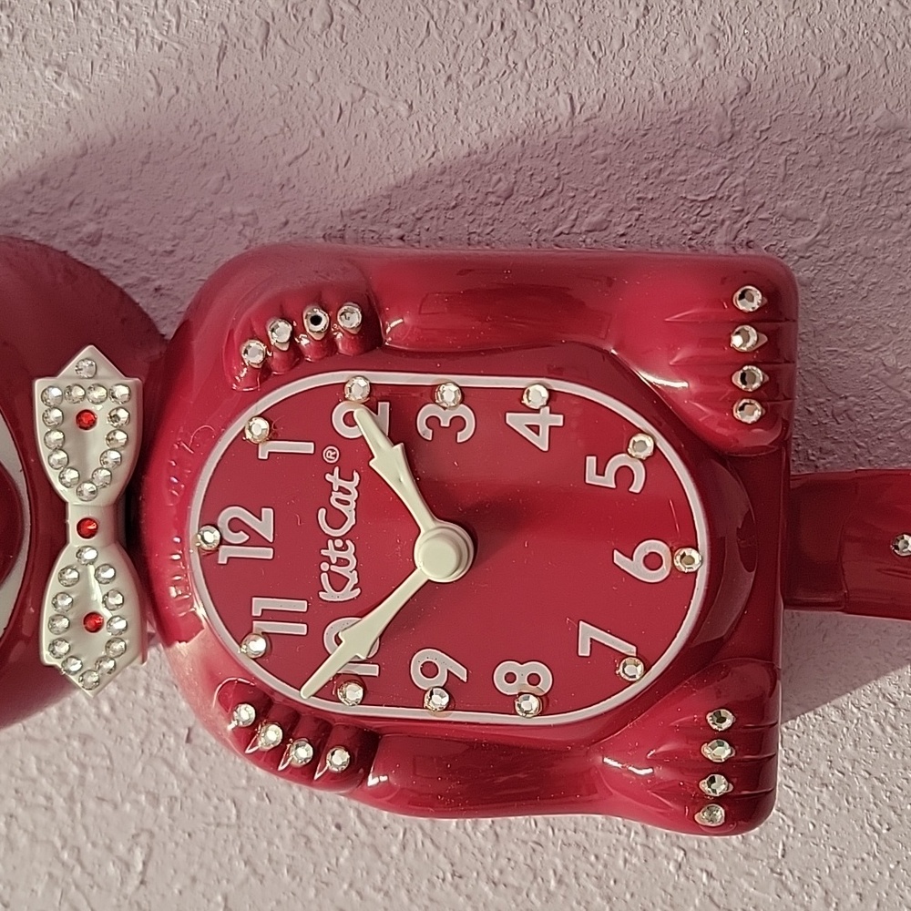 Jeweled Cranberry Red Kit-Cat Klock clock RARE Vintage - Picture 3 of 5